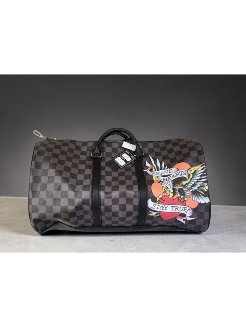 Ed Hardy 20" Checked Weekender Duffle Bag Laptop Sleeve Trolley Brave Hearts New